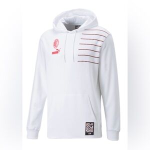 Mens Puma White Hoodie with Red Stripes Large